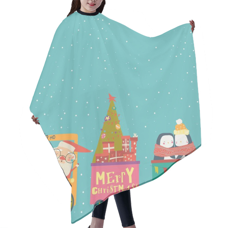 Personality  Cheerful Christmas Train With Santa And Animals Hair Cutting Cape