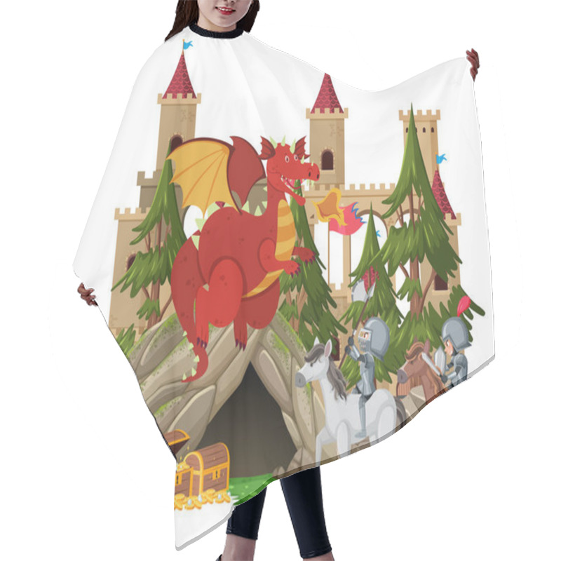 Personality  Knights Fight With Dragon At The Castle Illustration Hair Cutting Cape