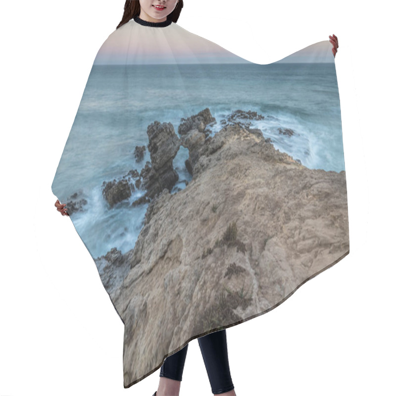 Personality  Waves Crash Against Rugged Rocks At Leo Carrillo State Beach During Twilight, Highlighting The Natural Beauty Of The Southern California Coastline. Hair Cutting Cape