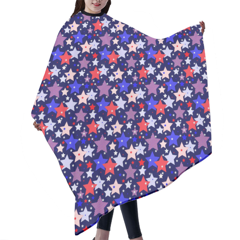 Personality  Seamless Dark Blue Pattern Of Striped Red And Blue Five-pointed Stars On A Transparent Background, Vector Eps 8 Hair Cutting Cape