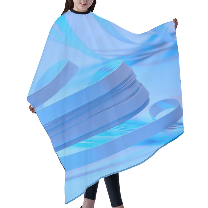 Personality  Close Up View Of Curved Paper Stripes On Neon Blue Background Hair Cutting Cape