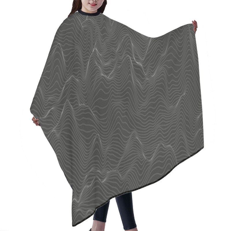 Personality  Abstract Background With Distorted Line Shapes On A Black Background. Monochrome Sound Line Waves Hair Cutting Cape