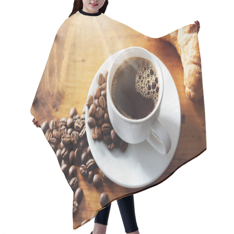 Personality  Cup Of Hot Coffee On Wooden Table Hair Cutting Cape