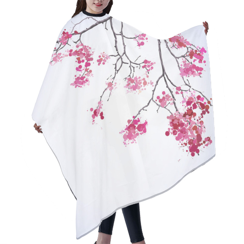 Personality  Spring Blooming Sakura Branch Of Blots Background Hair Cutting Cape