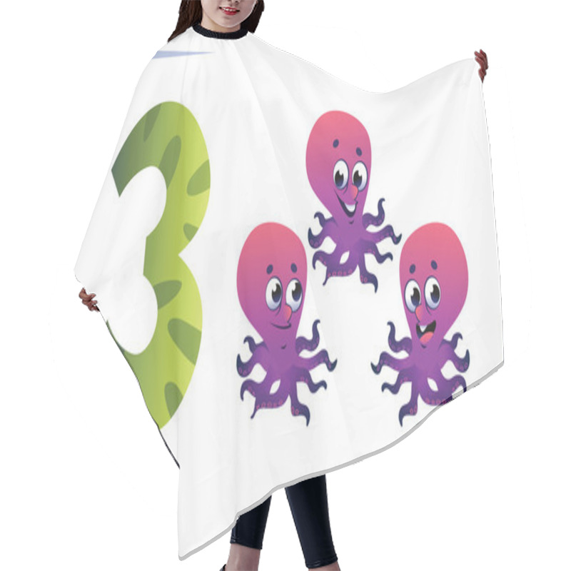 Personality  Collection Number For Kids: Sea Animals - Number 3, Octopus. Vec Hair Cutting Cape