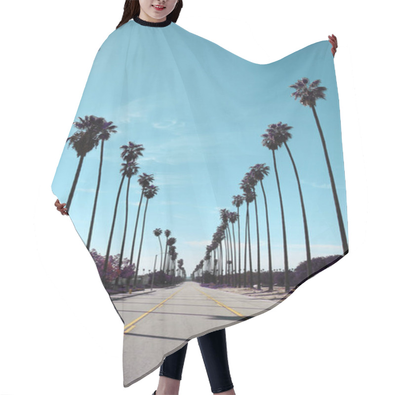 Personality  Palm Tree-lined Street With Blue Sky In Southern California Hair Cutting Cape