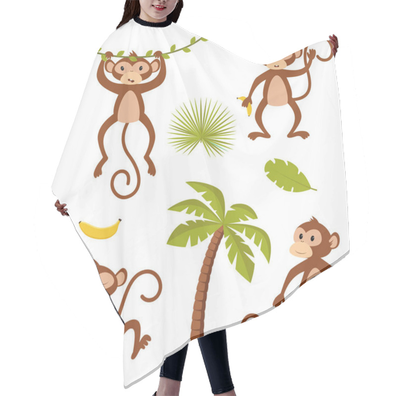 Personality  Set Of Isolated Monkey With Plants Hair Cutting Cape