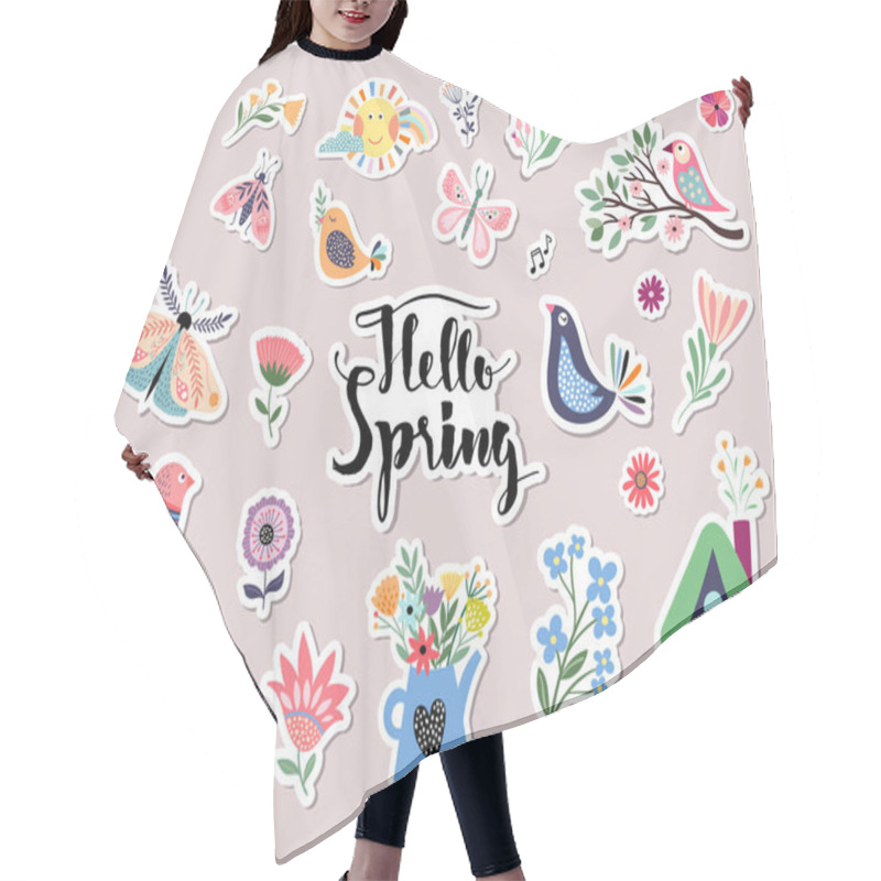 Personality  Hello Spring Stickers Collection With Different Seasonal Elements Hair Cutting Cape