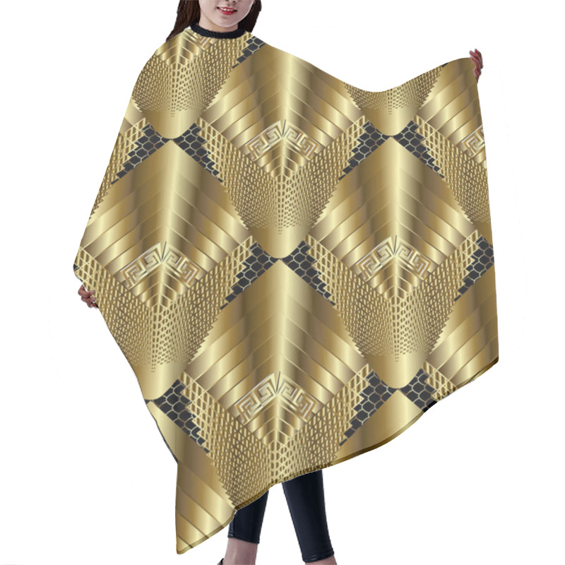 Personality  Textured Gold 3d Greek Vector Seamless Pattern. Hair Cutting Cape