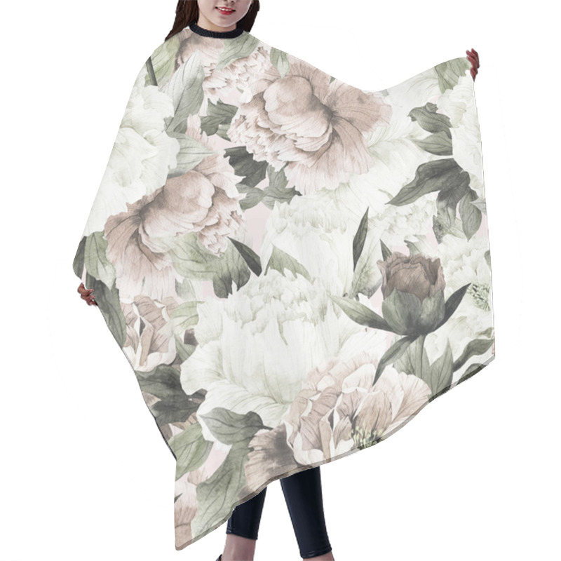 Personality  Seamless Floral Pattern With Peonies Hair Cutting Cape