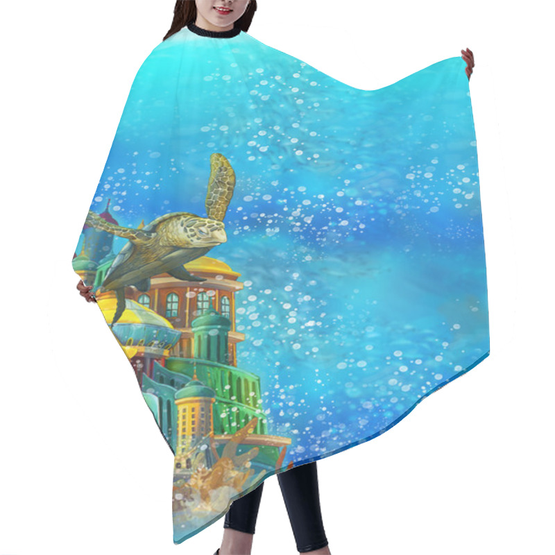 Personality  Cartoon Underwater Scene With Turtle And Castle  Hair Cutting Cape