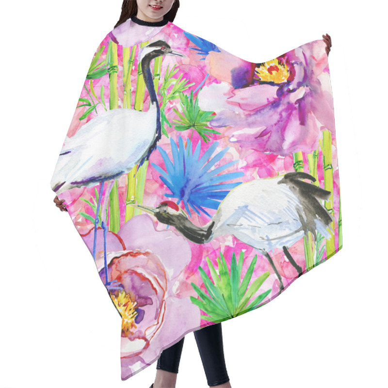 Personality  Crane Birds, Bamboo And Flowers Background Hair Cutting Cape