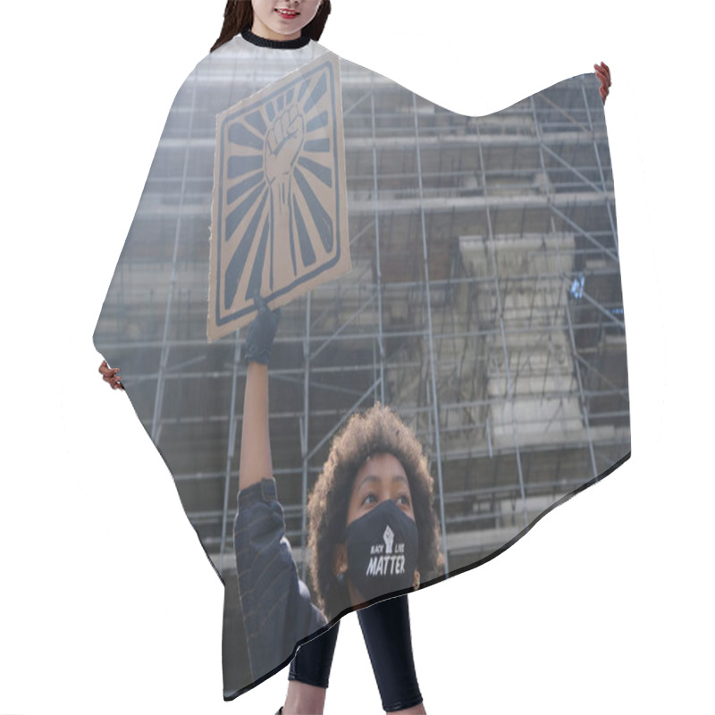 Personality  Protesters Hold Placards As They Gather In Central Brussels During The Black Lives Matter Protest Rally, Sunday, June 7, 2020.  Hair Cutting Cape