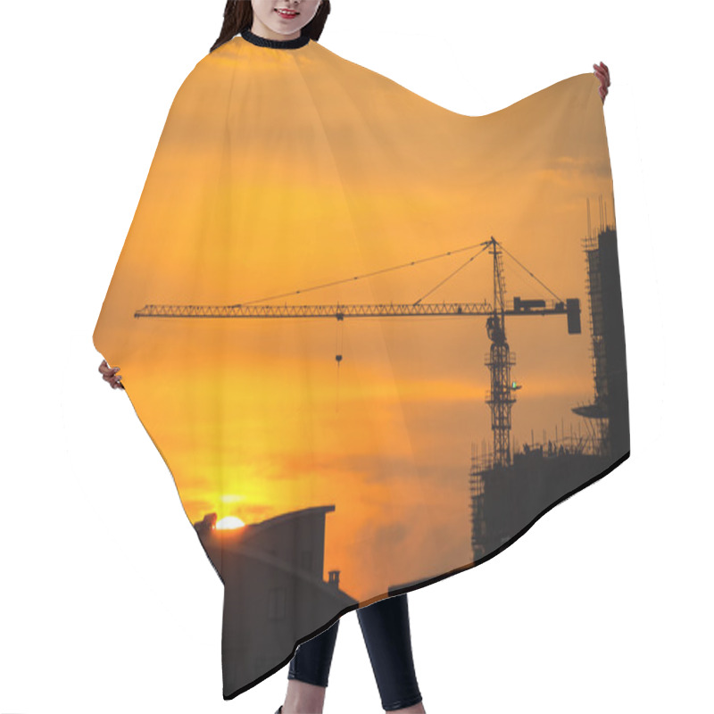 Personality  Industrial Construction Cranes And Building Silhouettes With Sun Hair Cutting Cape