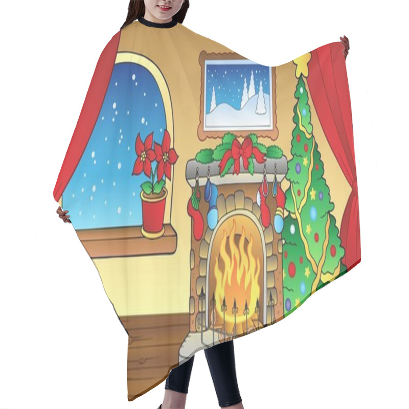 Personality  Christmas Card With Fireplace 2 Hair Cutting Cape