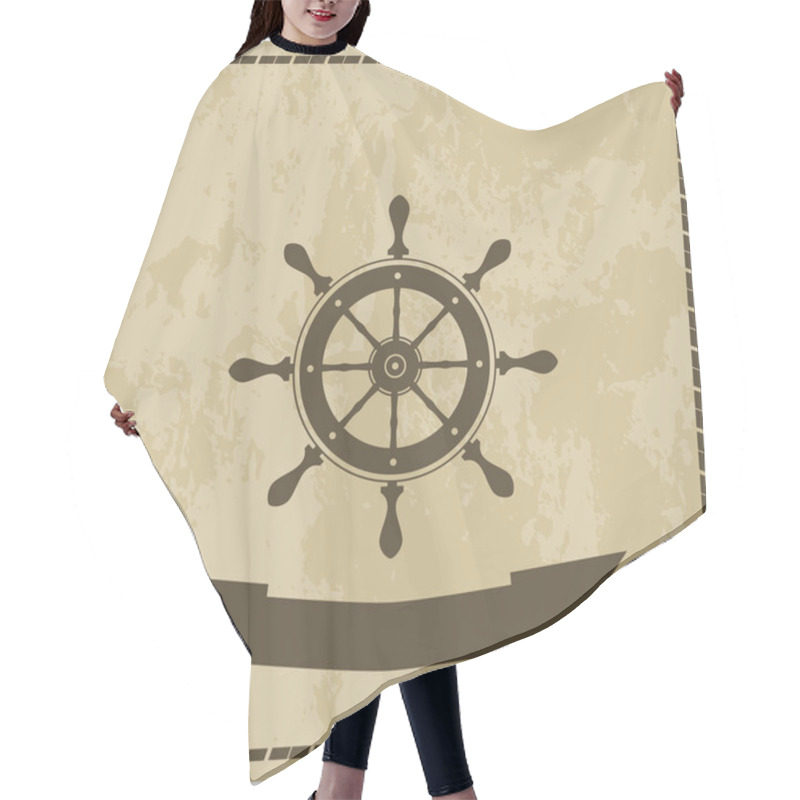 Personality  Marine Helm Steering Wheel On Grunge Background Hair Cutting Cape