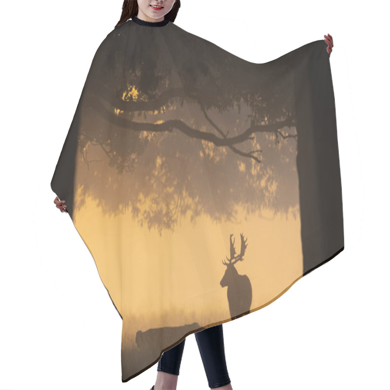 Personality  A Silhouette Of A Deer With Horns During The Orange Sunset Hair Cutting Cape