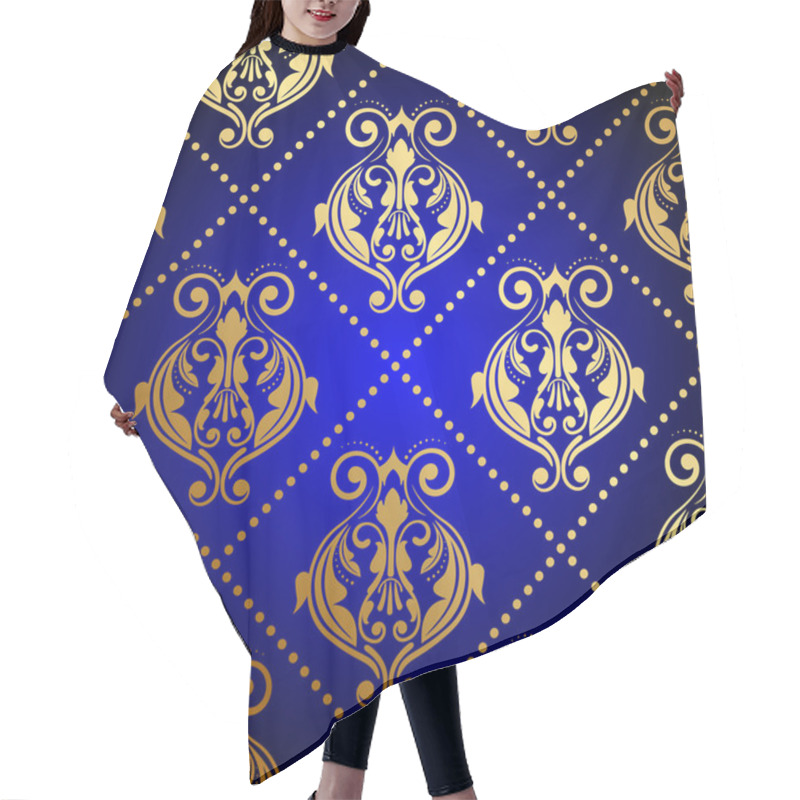 Personality  Vector Blue Background With Luxury Gold Ornament Hair Cutting Cape