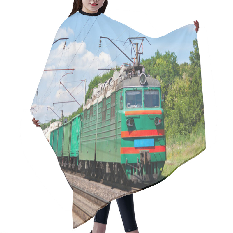 Personality  Electric Locomotive Pushing A Cargo Train Hair Cutting Cape