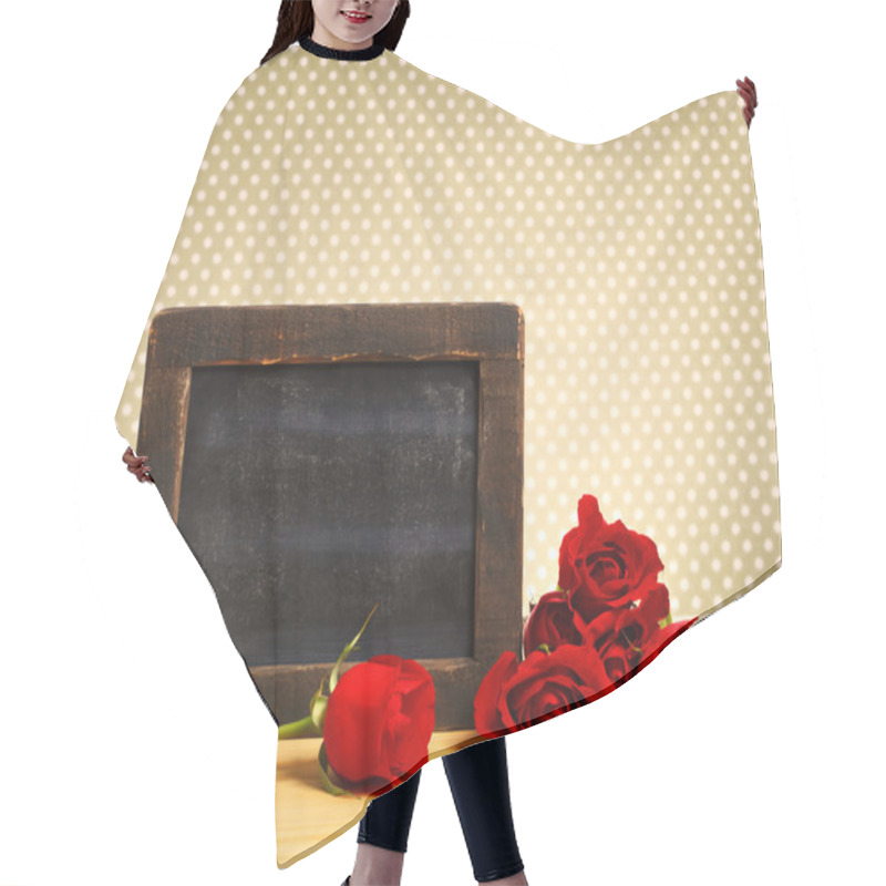 Personality  Blank Rustic Blackboard With Roses Hair Cutting Cape