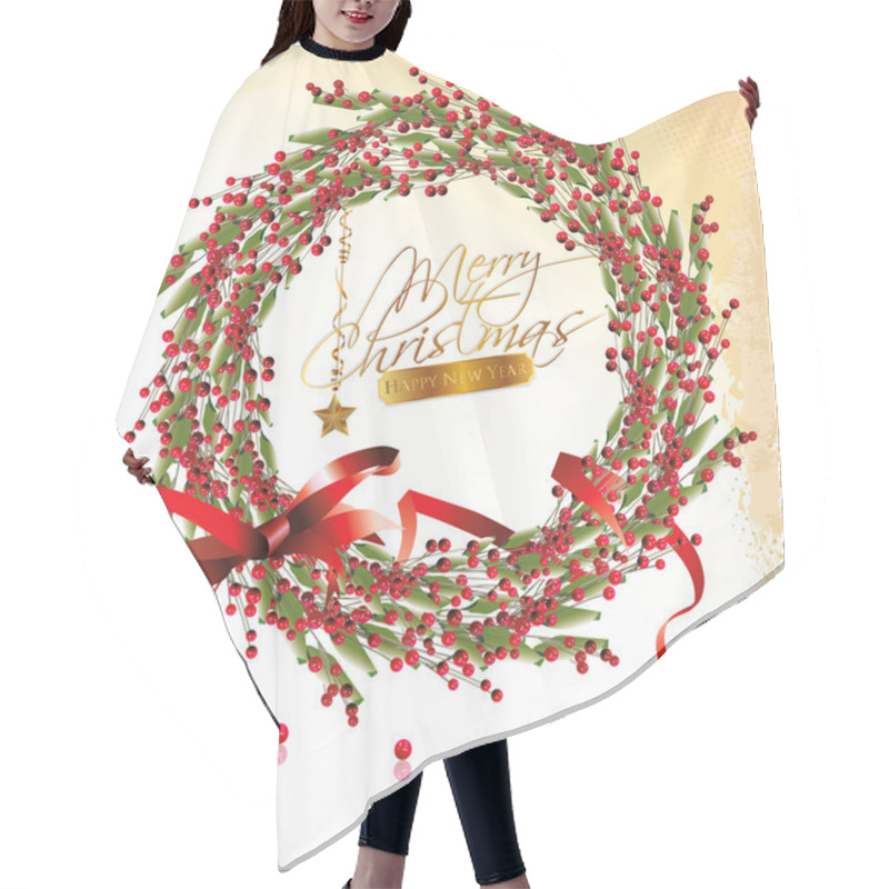 Personality  Red Bubble Christmas Wreath Vector Illustration Hair Cutting Cape