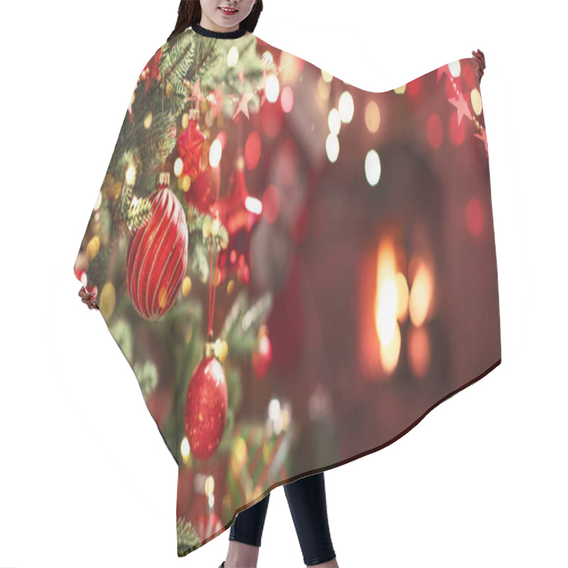 Personality  Christmas Tree With Red Balls And Stars Hair Cutting Cape