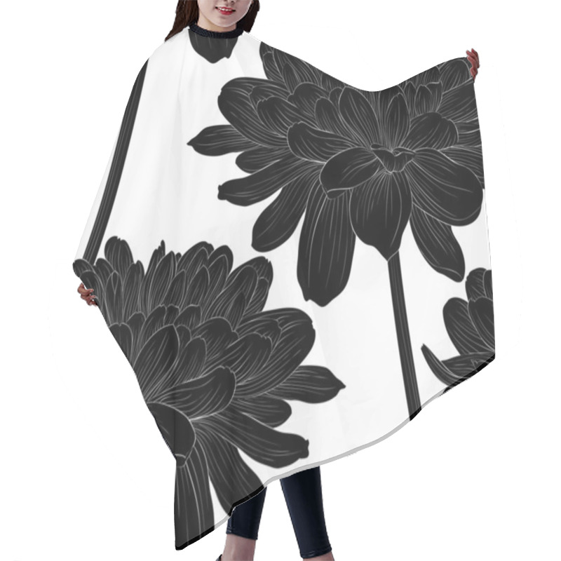 Personality  Beautiful Monochrome, Black And White Seamless Background With Flowers Dahlia With A Stem. Hair Cutting Cape