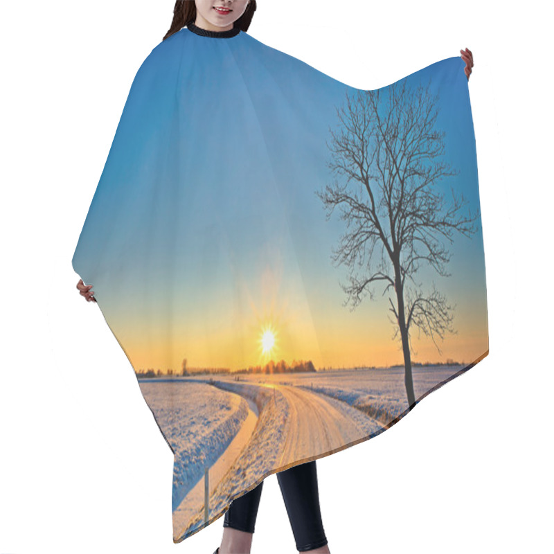 Personality  Sunset In A White Winter Landscape Hair Cutting Cape