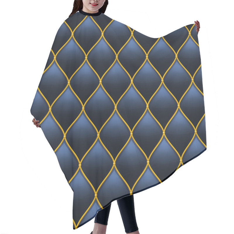 Personality  Dark Deep Blue With Gold Quilted Leather Seamless Background. Vector Hair Cutting Cape