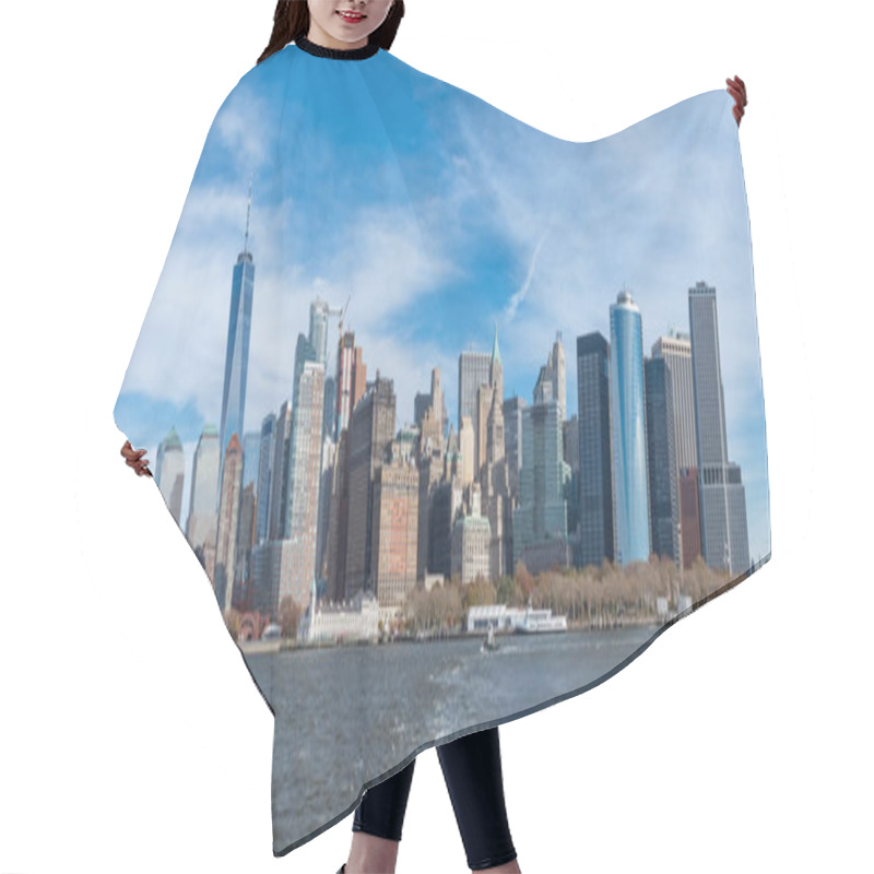 Personality  New York, USA, November 14, 2018: Panoramic view of Manhattan skyline, USA, hair cutting cape