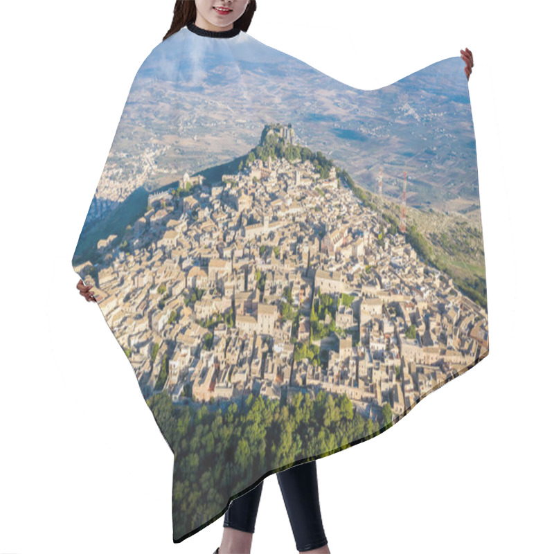 Personality  Aerial Top Down View Of Town Erice In Province Of Trapani In Sicily Italy. Hair Cutting Cape