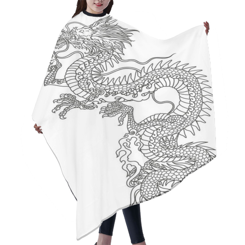 Personality  Chinese Or Eastern Dragon . Traditional Mythological Creature Of East Asia. Tattoo.Celestial Feng Shui Animal. Side View. Graphic Line Art. Isolated Vector Illustration Hair Cutting Cape