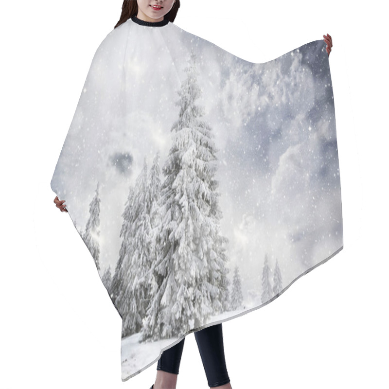 Personality  Magical Christmas Card With Fairy Tale Winter Landscape With Sno Hair Cutting Cape