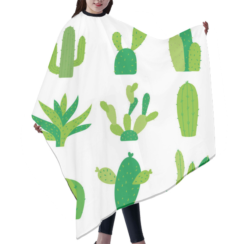 Personality  Cactus Icon Flat Design Element Plants Pot Flower Prickle Cartoon Vector Hair Cutting Cape