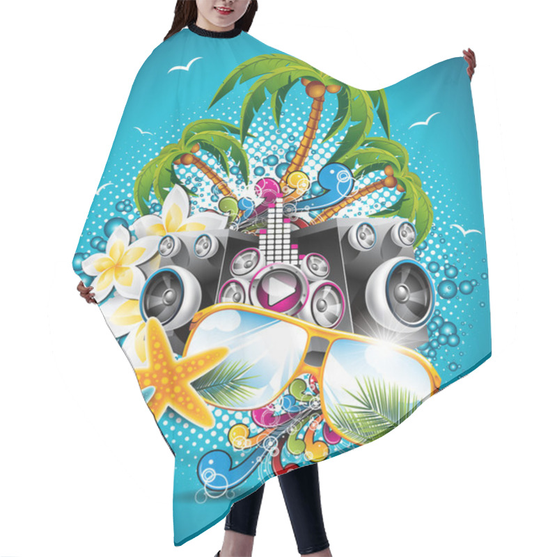 Personality  Vector Summer Beach Party Flyer Design With Sunglasses And Starfish On Blue Background Hair Cutting Cape