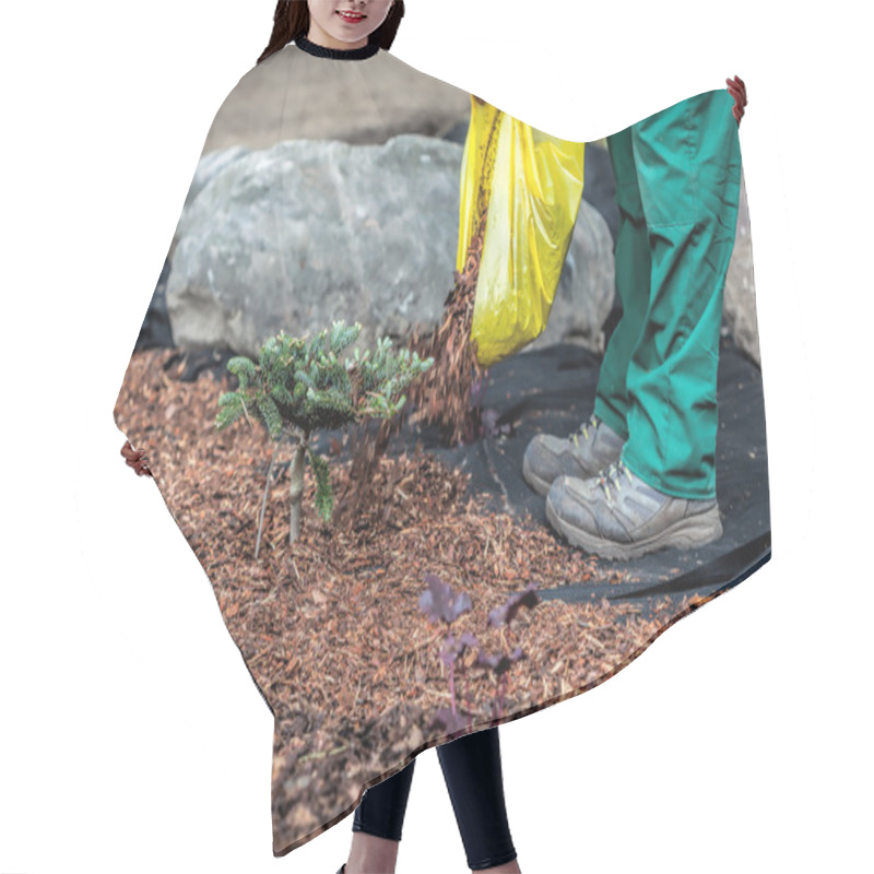 Personality  Gardener Spills Mulch Under Bush Hair Cutting Cape