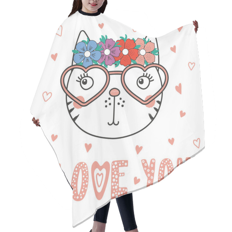 Personality  Cute Cat In Heart Shaped Glasses Hair Cutting Cape