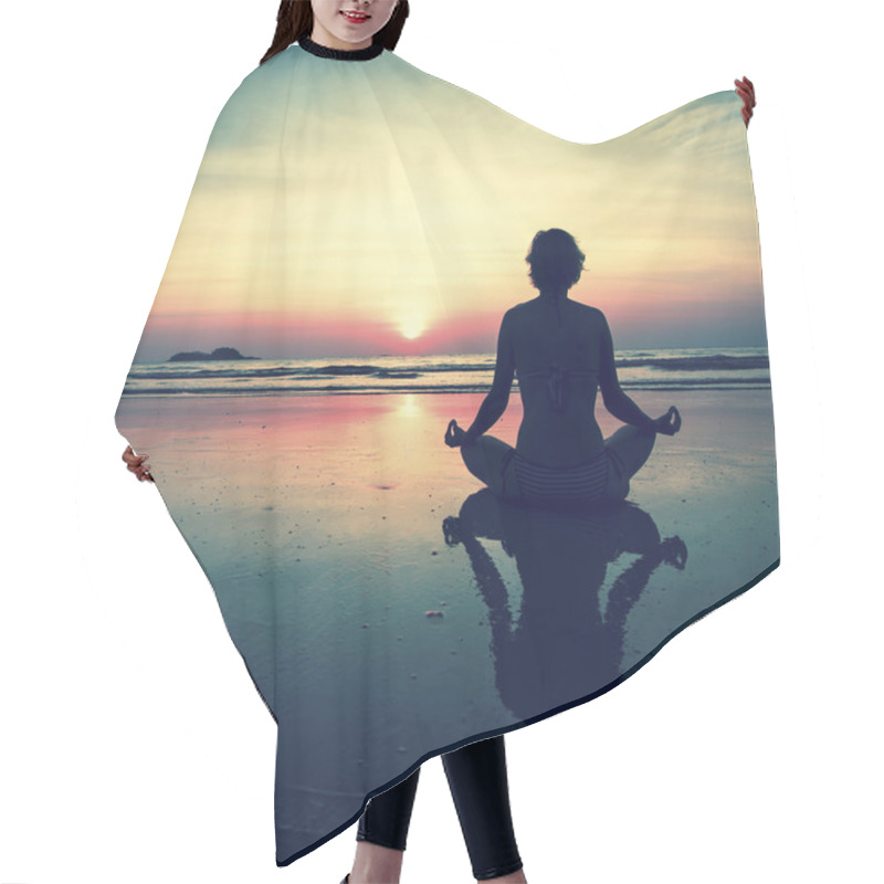 Personality  Silhouette Young Woman Practicing Yoga Hair Cutting Cape