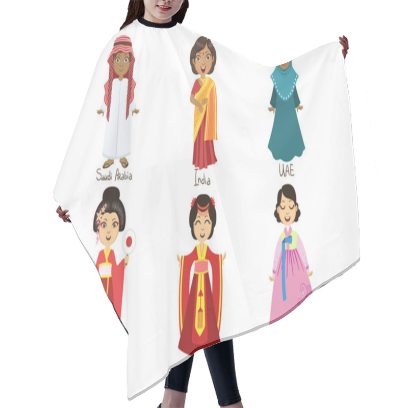 Personality  Kids In Traditional Costumes Set, Saudi Arabia, India, Uae, Japan, China, Korea Vector Illustration Hair Cutting Cape