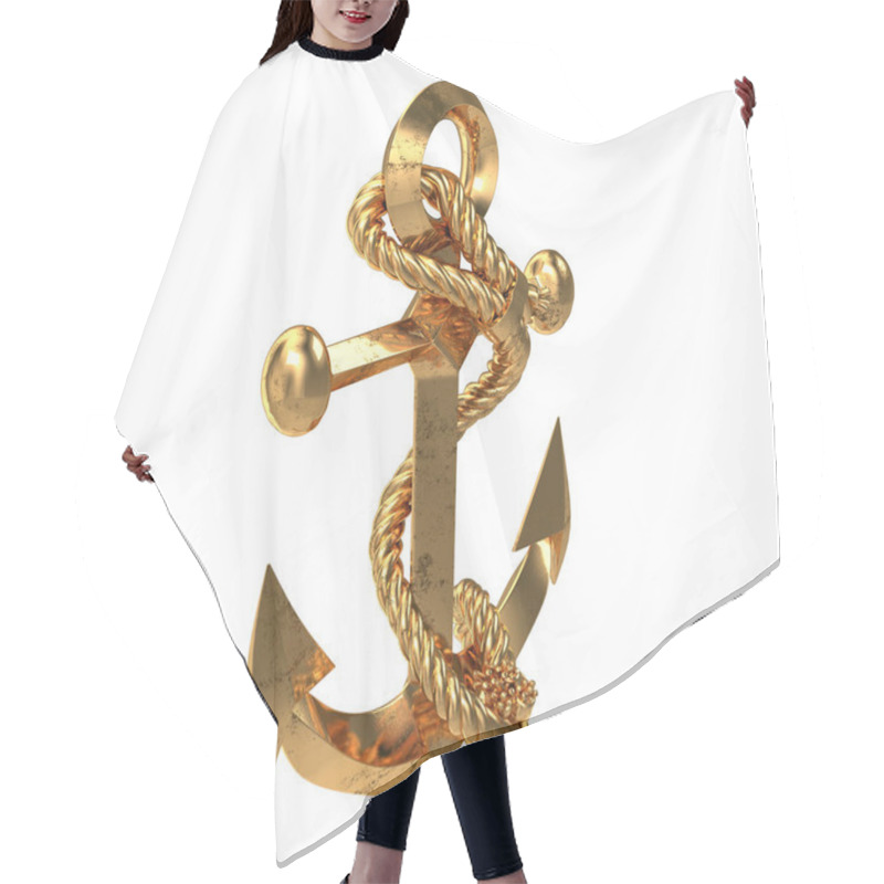 Personality  Golden Sea Anchor On An Isolated White Background. 3d Illustration Hair Cutting Cape