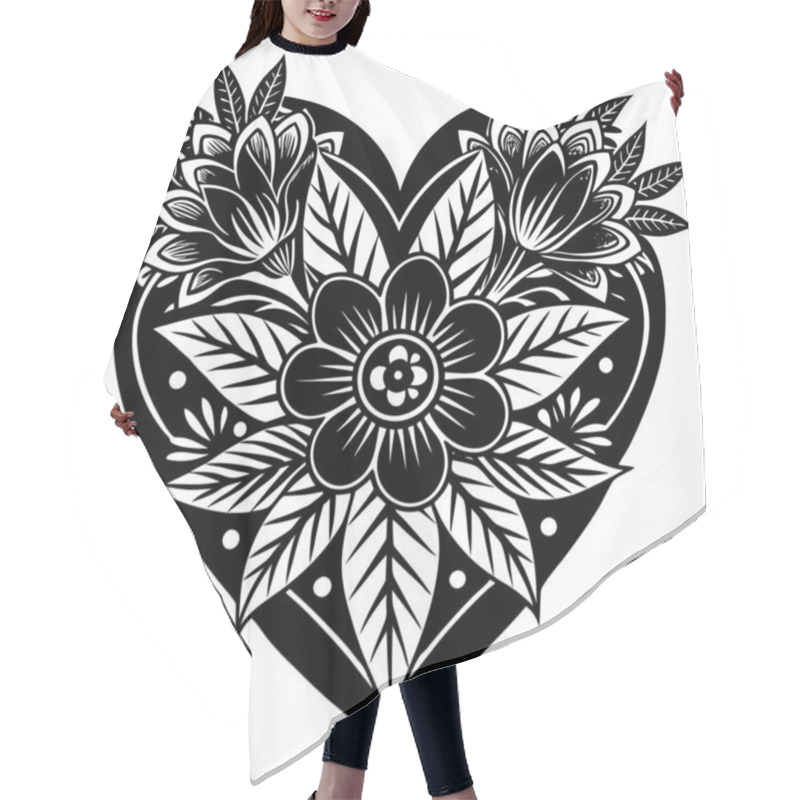 Personality  Vibrant Heart Illustration Made Of Flowers And Leaves Hair Cutting Cape