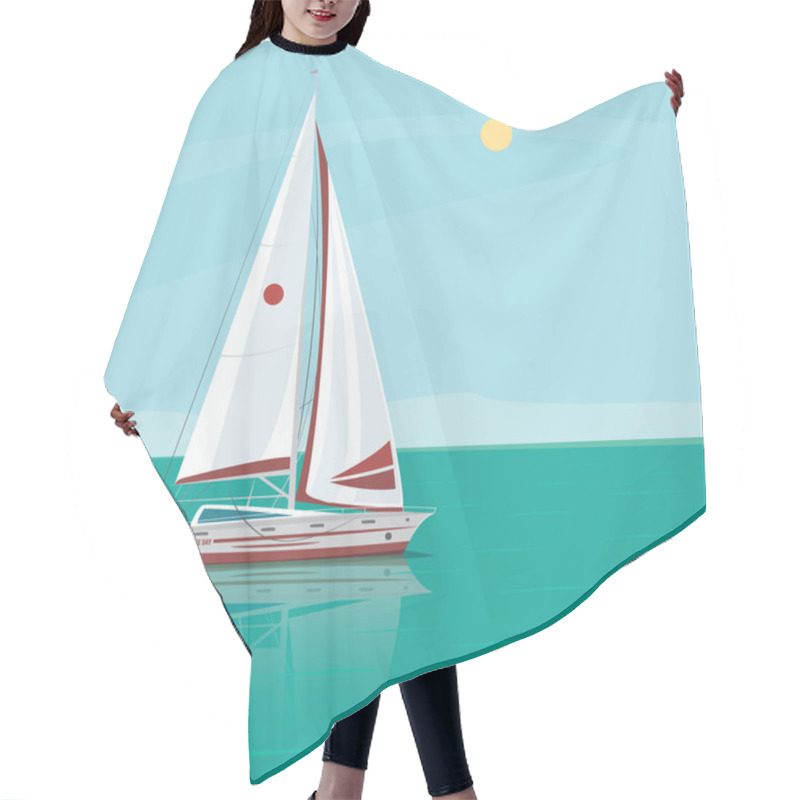 Personality  Lonely Sailing Yacht In The Ocean On A Sunny Day Hair Cutting Cape