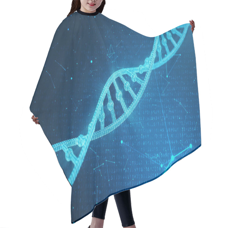 Personality  Digital DNA Molecule, Structure. Concept Binary Code Human Genome. DNA Molecule With Modified Genes. 3D Illustration Hair Cutting Cape