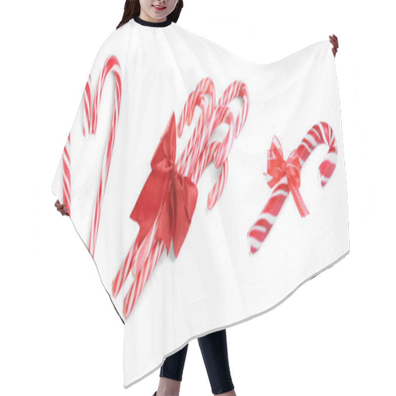 Personality  Set Of Christmas Candy Canes On White Background. Banner Design Hair Cutting Cape