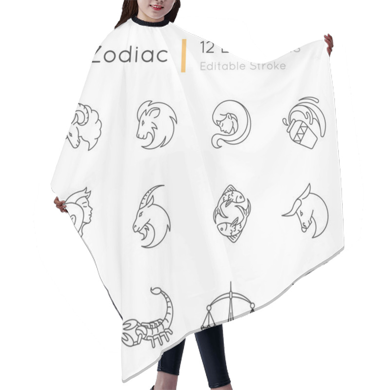 Personality  Zodiac Signs Pixel Perfect Linear Icons Set Hair Cutting Cape