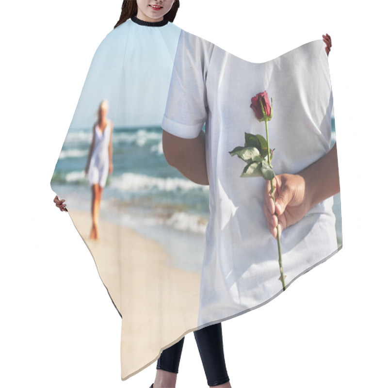 Personality  The Romantic Date Concept - Man With Rose Waiting His Woman On T Hair Cutting Cape