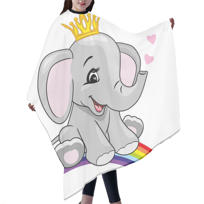 Personality  Happy Baby Elephant Sitting On A Rainbow Hair Cutting Cape