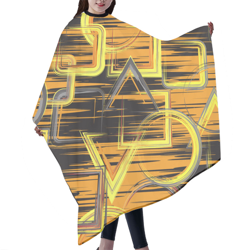 Personality  Seamless Geometric Grange Hand Drawn Paint Brash  Pattern In Vector. Triangle Square Circle Background Hair Cutting Cape