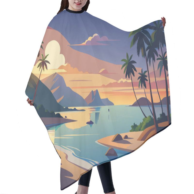 Personality  Summer Tropical Beach Landscape Background Hair Cutting Cape