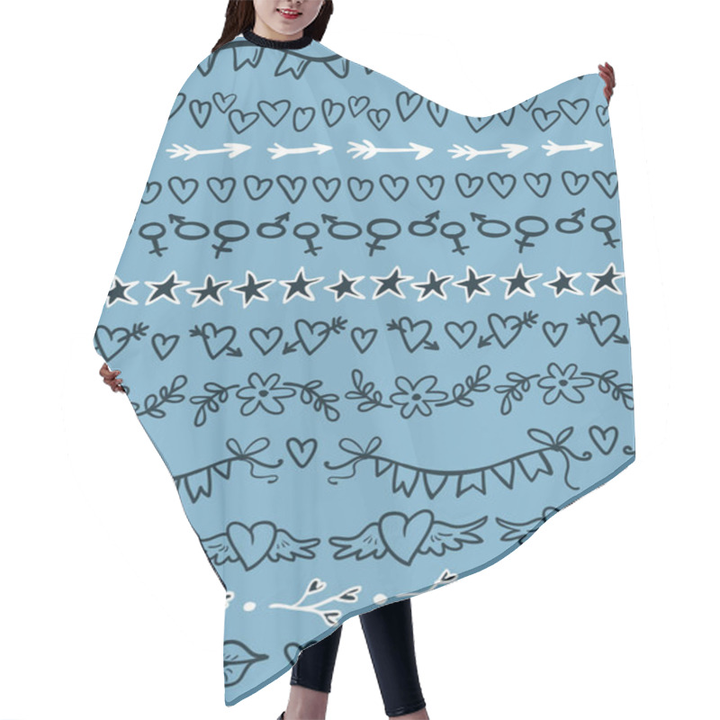 Personality  Different Seamless Borders With Hearts, Stars, Lips, Arrows Adn Flowers Hair Cutting Cape